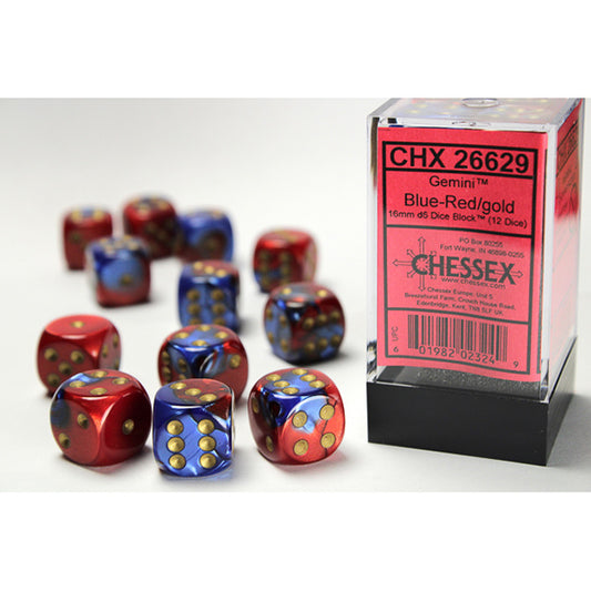 Chessex - 16mm D6 - Gemini: Blue-Red/Gold