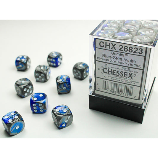 Chessex - 12mm D6 - Gemini: Blue-Steel/White