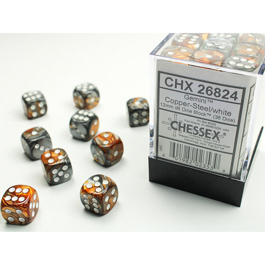 Chessex - 12mm D6 - Gemini: Copper-Steel/White