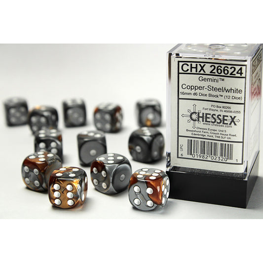 Chessex - 16mm D6 - Gemini: Copper-Steel/White