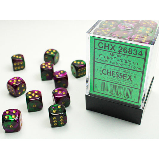 Chessex - 12mm D6 - Gemini: Green-Purple/Gold