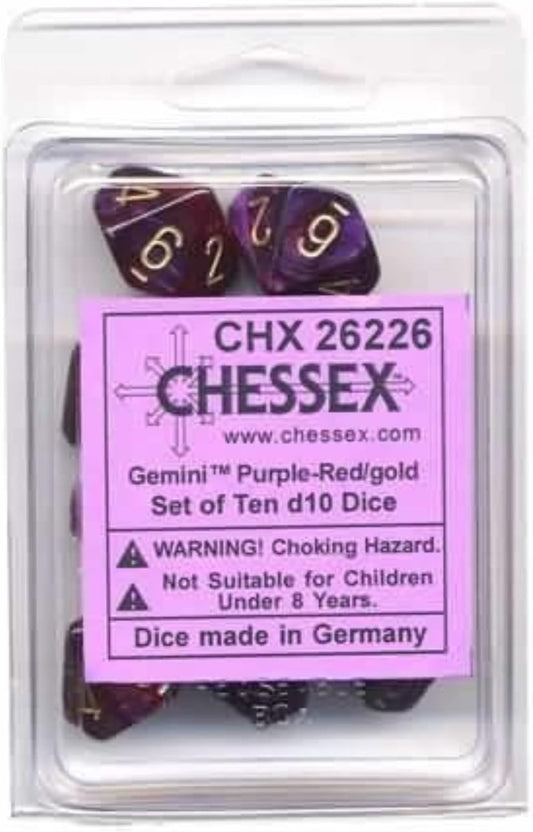 Chessex - 10 D10 - Gemini: Purple-Red/Gold