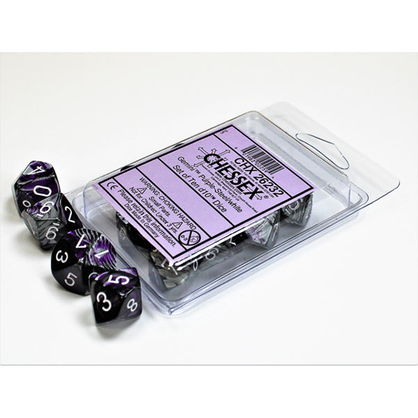 Chessex - 10 D10 - Gemini: Purple-Steel/White