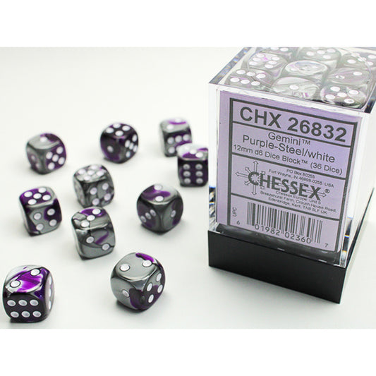 Chessex - 12mm D6 - Gemini: Purple-Steel/White