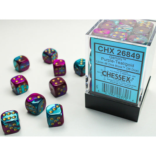 Chessex - 12mm D6 - Gemini: Purple-Teal/Gold