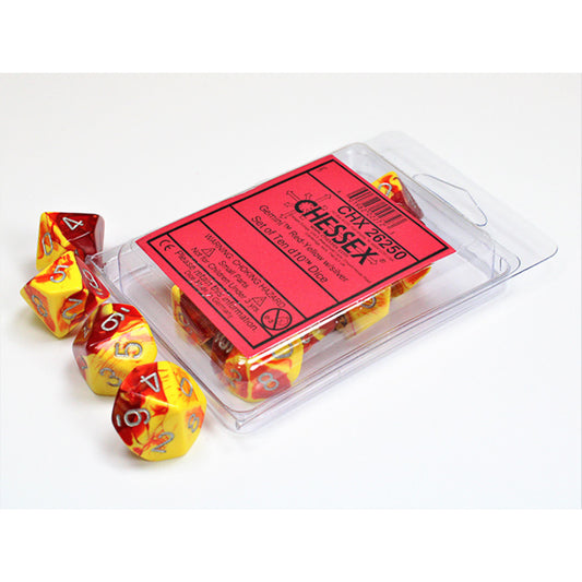 Chessex - 10 D10 - Gemini: Red-Yellow/Silver