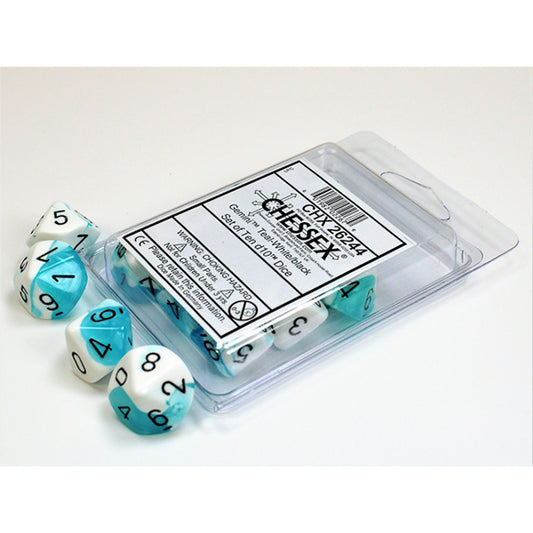 Chessex - 10 D10 - Gemini: Teal-White/Black