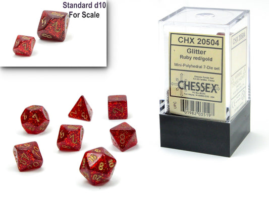 Chessex - Mini Polyhedrals - Glitter: Ruby Red/Gold