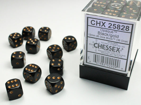 Chessex - 12mm D6 - Lustrous: Black/Gold