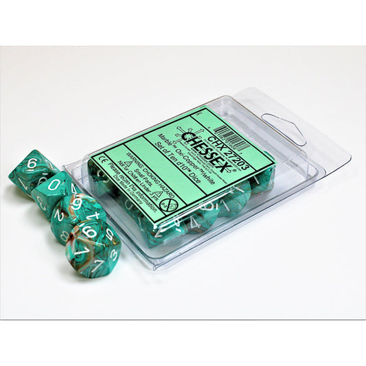 Chessex - 10 D10 - Marble: Oxi-Copper/White