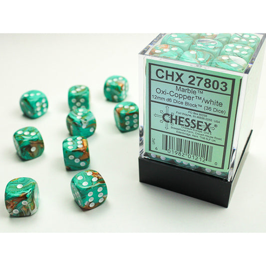 Chessex - 12mm D6 - Marble: Oxi-Copper/White