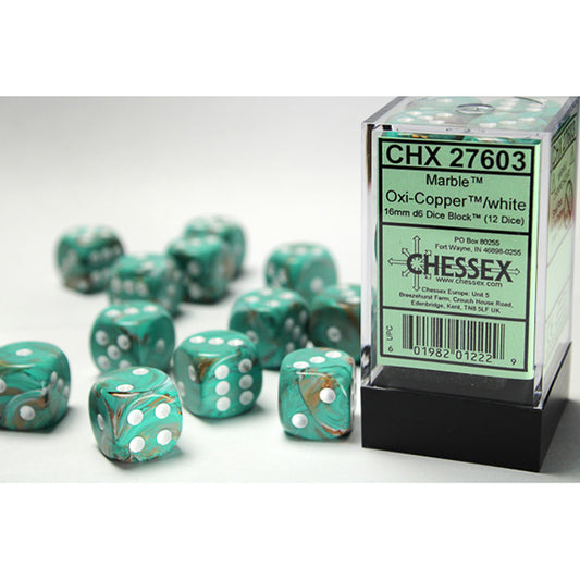 Chessex - 16mm D6 - Marble: Oxi-Copper/White