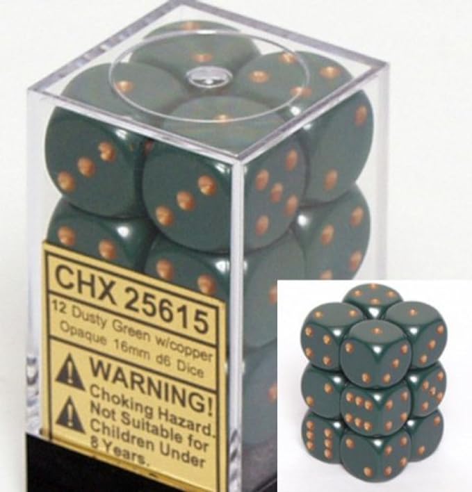 Chessex - 16mm D6 - Opaque - Dusty Green/Copper