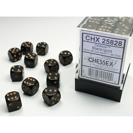 Chessex - 12mm D6 - Opaque: Black/Gold
