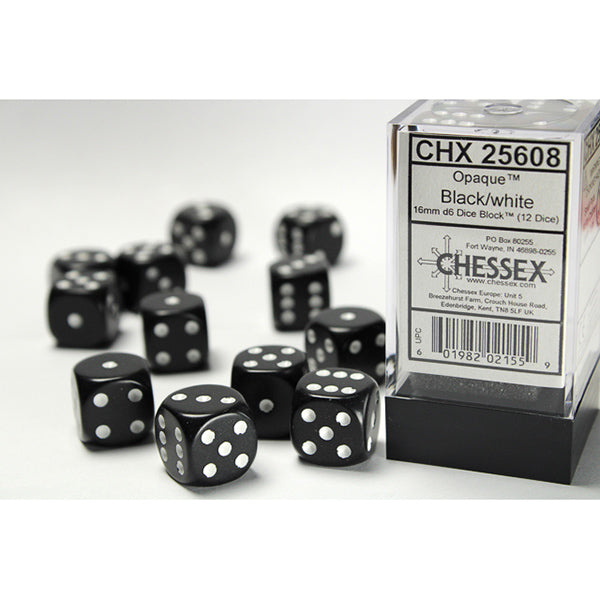 Chessex - 16mm D6 - Opaque: Black/White