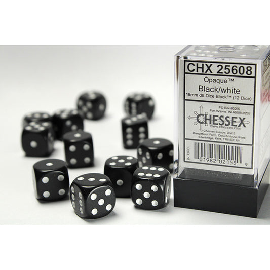 Chessex - 16mm D6 - Opaque: Black/White