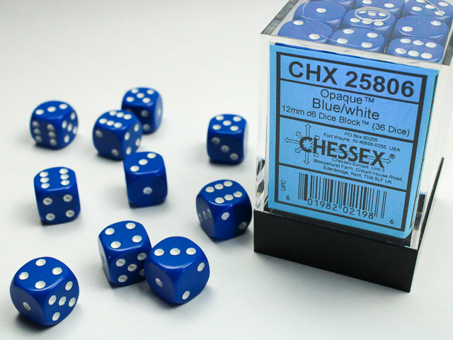 Chessex - 12mm D6 - Opaque: Blue/White