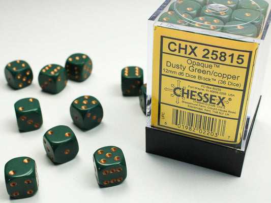 Chessex - 12mm D6 - Opaque: Dusty Green/Copper