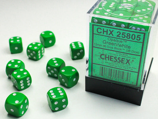 Chessex - 12mm D6 - Opaque: Green/White