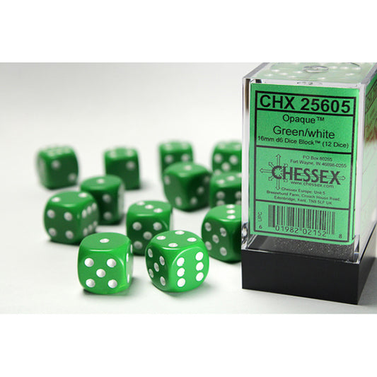 Chessex - 16mm D6 - Opaque: Green/White