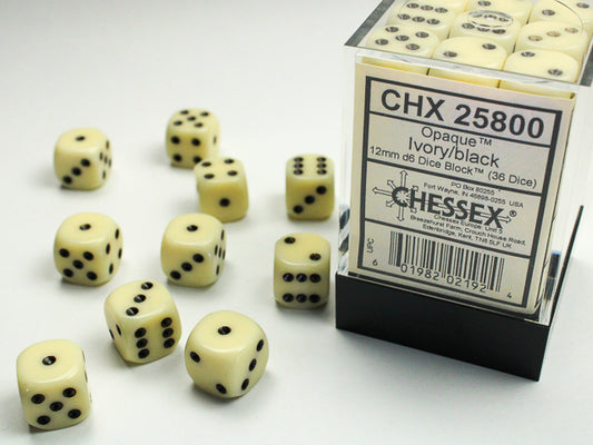 Chessex - 12mm D6 - Opaque: Ivory/Black