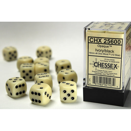 Chessex - 16mm D6 - Opaque: Ivory/Black