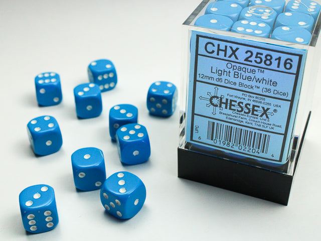 Chessex - 12mm D6 - Opaque: Light Blue/White