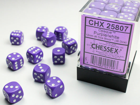 Chessex - 12mm D6 - Opaque: Purple/White
