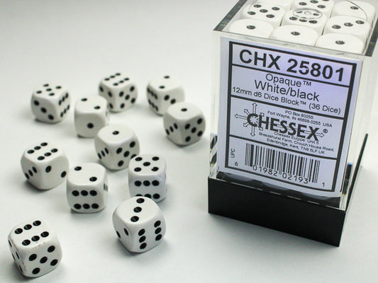 Chessex - 12mm D6 - Opaque: White/Black