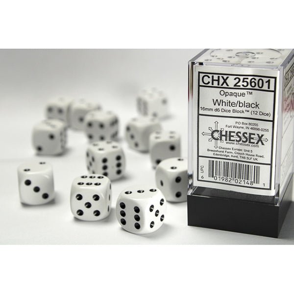 Chessex - 16mm D6 - Opaque: White/Black
