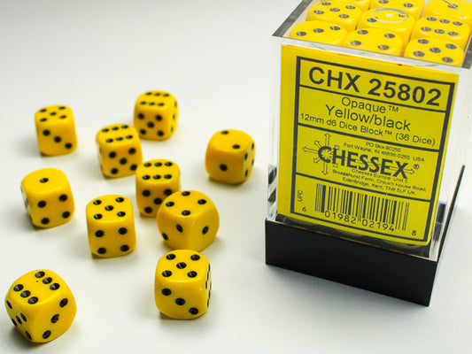 Chessex - 12mm D6 - Opaque: Yellow/Black