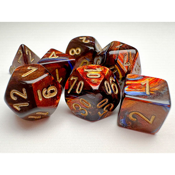 Chessex - Mini Polyhedrals - Scarab: Blue Blood/Gold