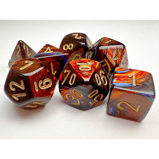 Chessex - Mini Polyhedrals - Scarab: Blue Blood/Gold