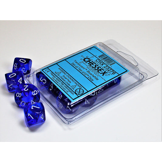 Chessex - 10 D10 - Translucent Blue/White