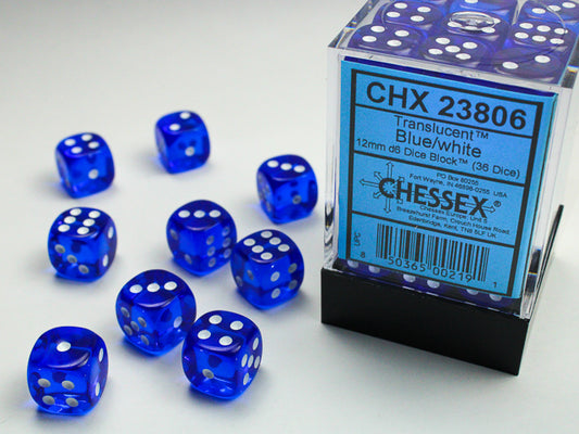 Chessex - 12mm D6 - Translucent: Blue/White