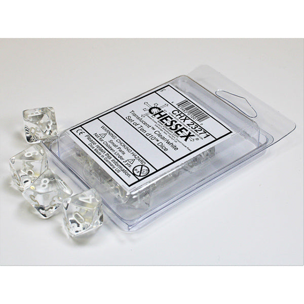 Chessex - 10 D10 - Translucent: Clear/White