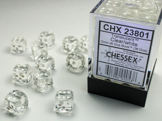 Chessex - 12mm D6 - Translucent: Clear/White