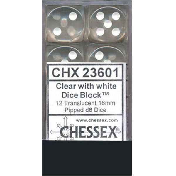 Chessex - 16mm D6 - Translucent: Clear/White