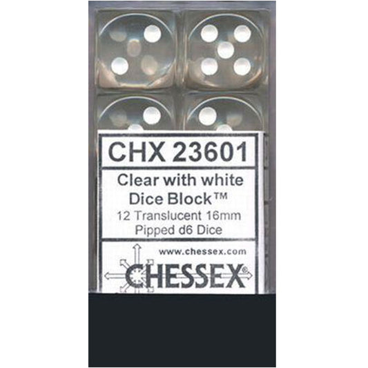Chessex - 16mm D6 - Translucent: Clear/White