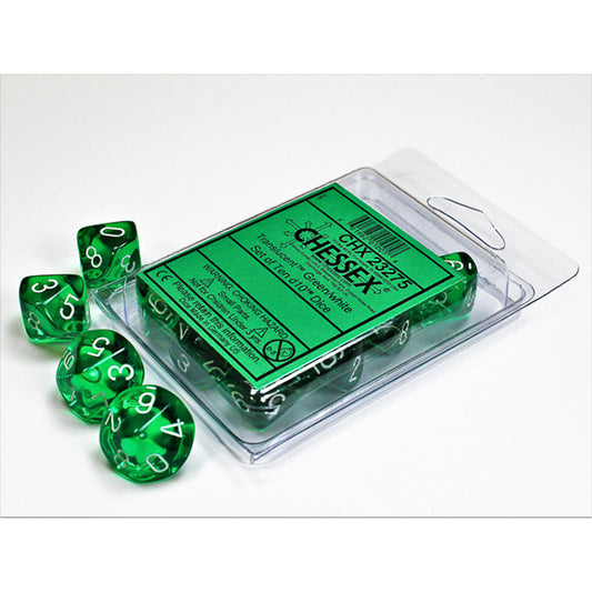 Chessex - 10 D10 - Translucent: Green/White