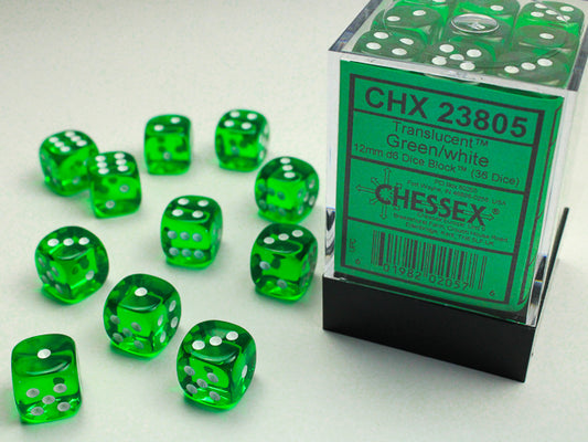 Chessex - 12mm D6 - Translucent: Green/White