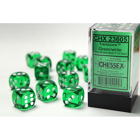 Chessex - 16mm D6 - Translucent: Green/White