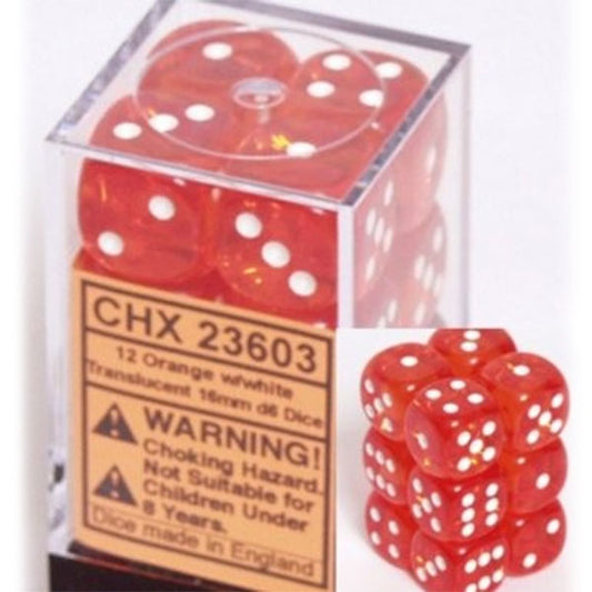 Chessex - 16mm D6 - Translucent: Orange/White