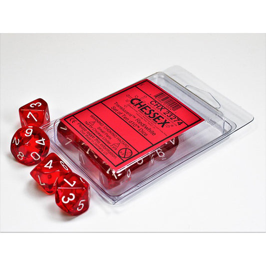 Chessex - 10 D10 - Translucent: Red/White
