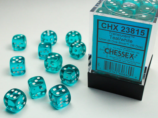 Chessex - 12mm D6 - Translucent: Teal/White