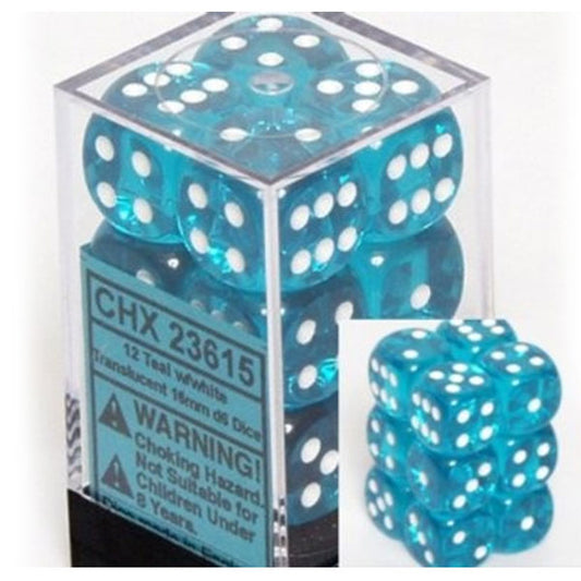 Chessex - 16mm D6 - Translucent: Teal/White