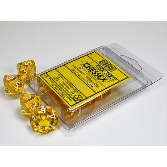 Chessex - 10 D10 - Translucent: Yellow/White
