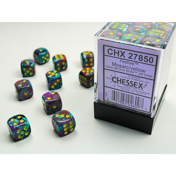 Chessex - 12mm D6 - Festive: Mosaic/Yelllow