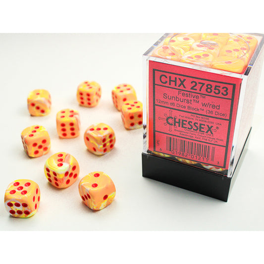 Chessex - 12mm D6 - Festive: Sunburst/Red