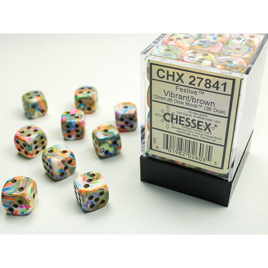Chessex - 12mm D6 - Festive: Vibrant/Brown